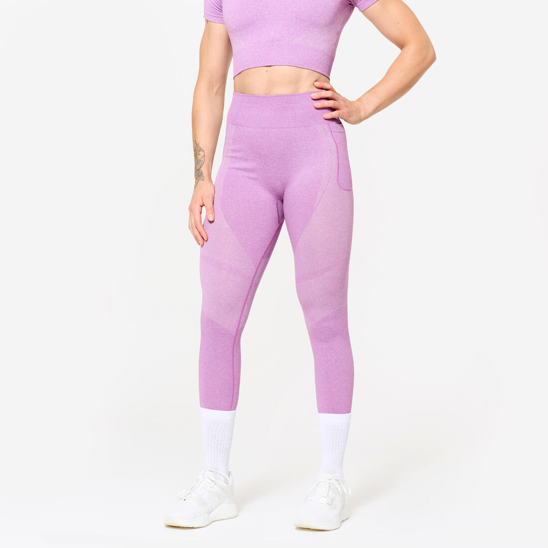 Legging de sport taille haute sans couture avec poche de téléphone femme