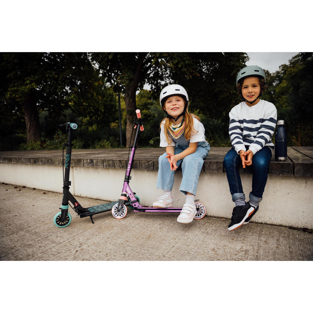 Trottinette enfant mid5 avec frein au guidon et suspension noire/verte