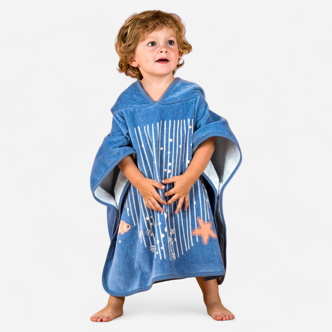 Poncho de bain coton bébé - baleine bleu