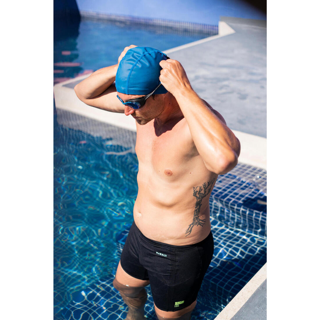 Bonnet de Bain en Maille Enduite - Tissu Uni - Taille M - Bleu