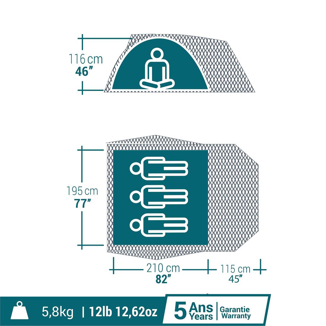 Tente de camping 3 places, MH100 XL Fresh & Black