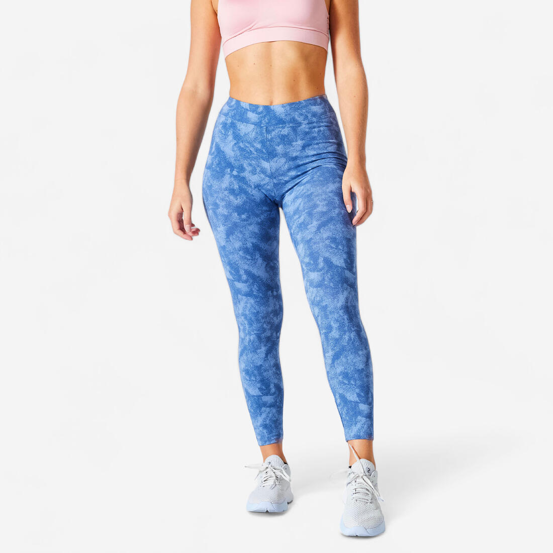 Legging 7/8 fitness femme Fit+ - 500 Imprimé rose Fushia – bleu