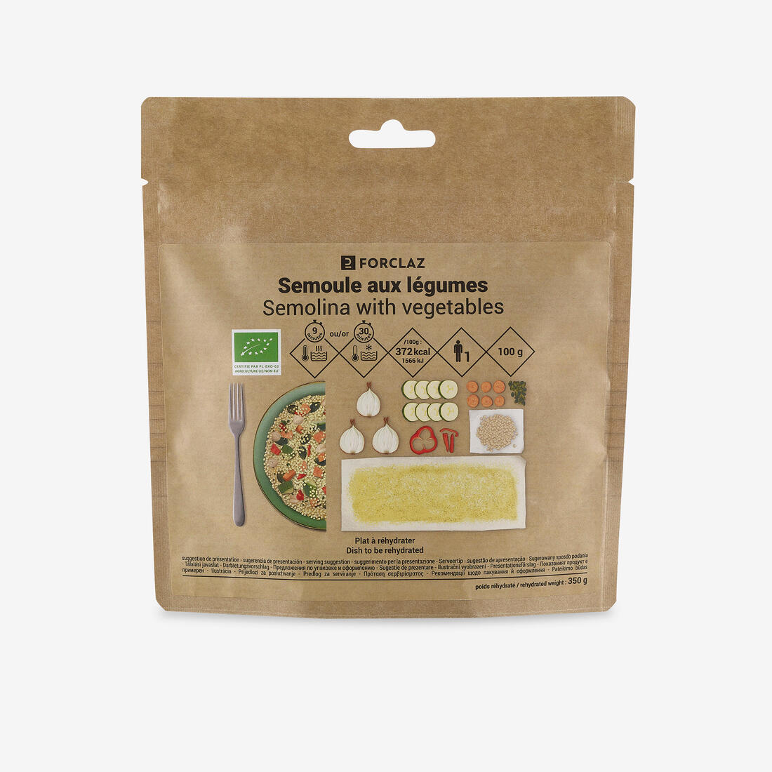 Repas lyophilisé végétarien et bio - semoule aux légumes -  100 g