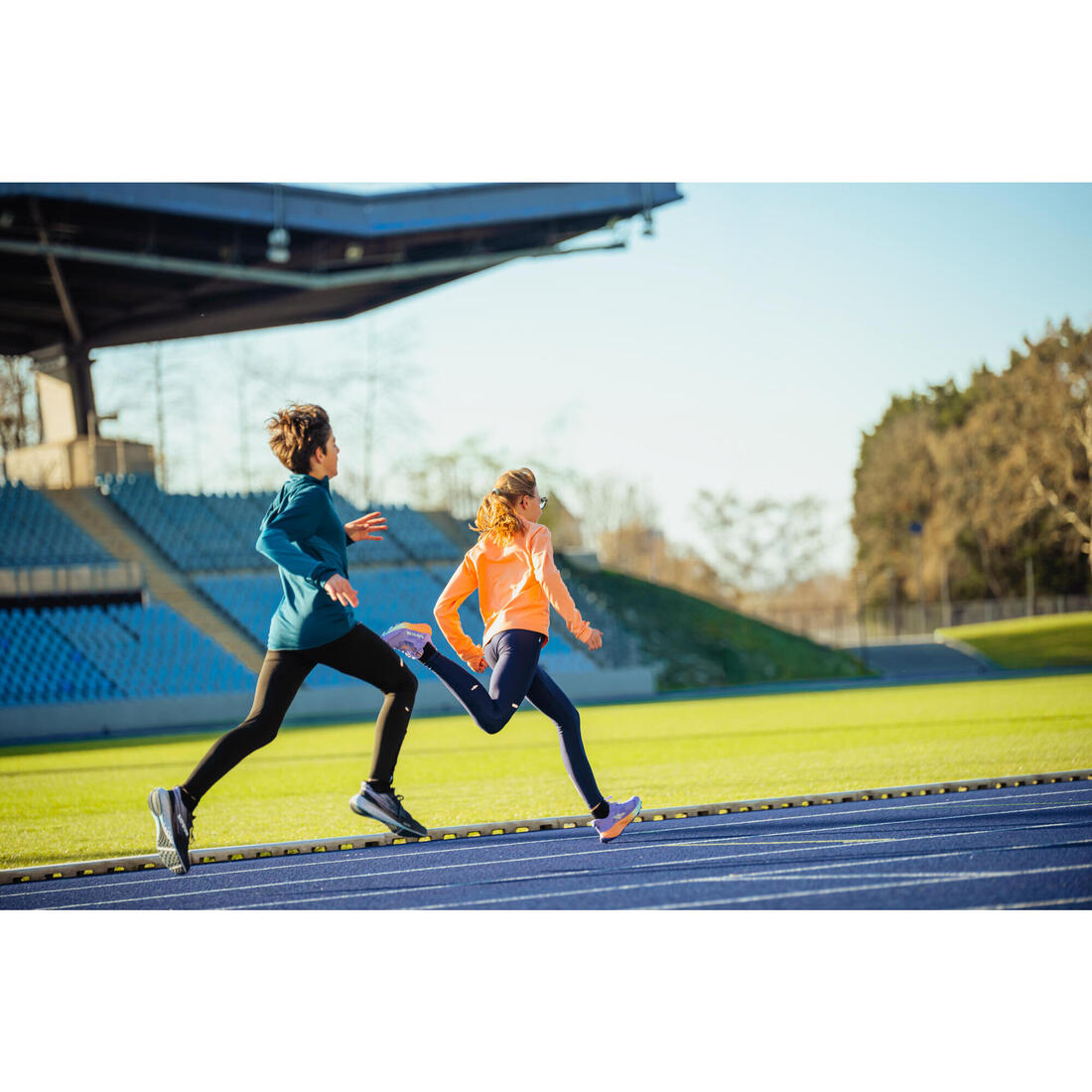 T-shirt manches longues de running garçon, Kiprun Run 900 Warm bleu