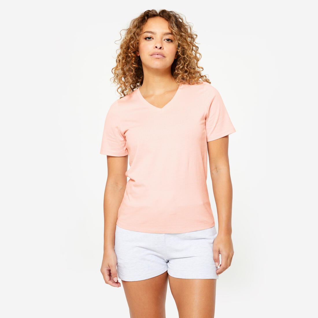 T-shirt col V fitness en coton femme