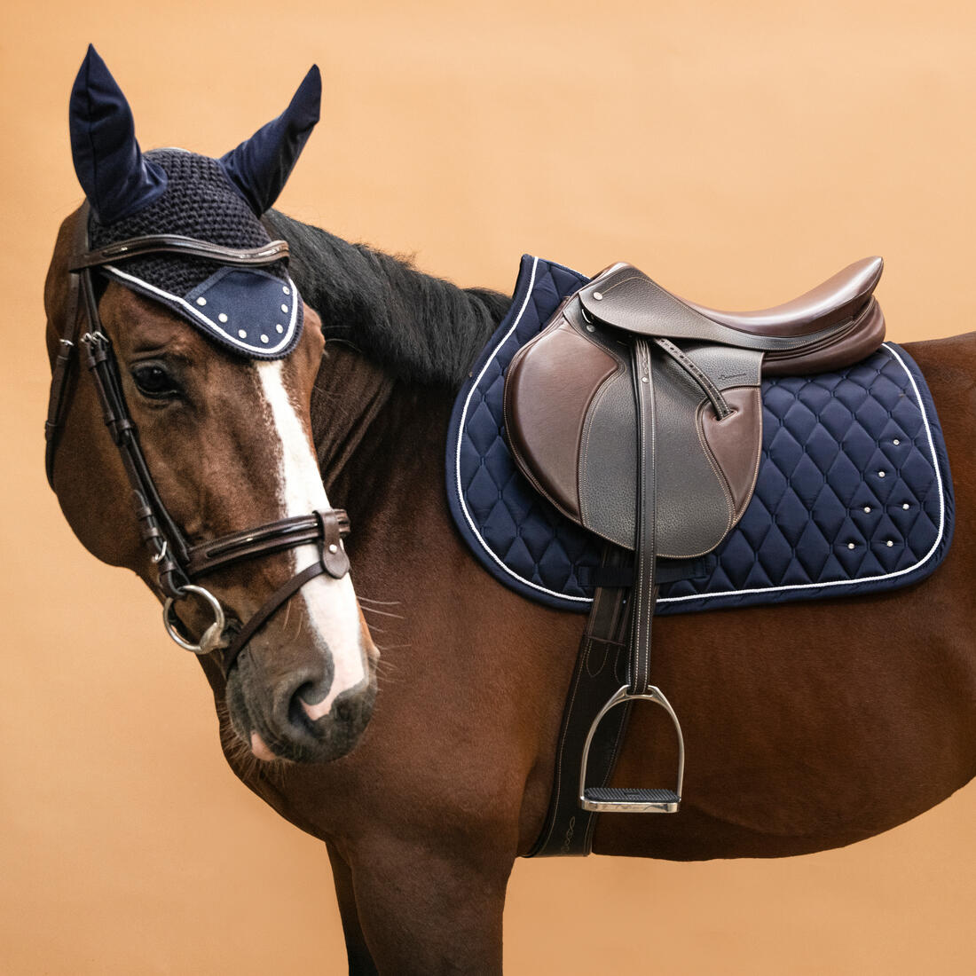 Bonnet équitation Cheval - Strass marine