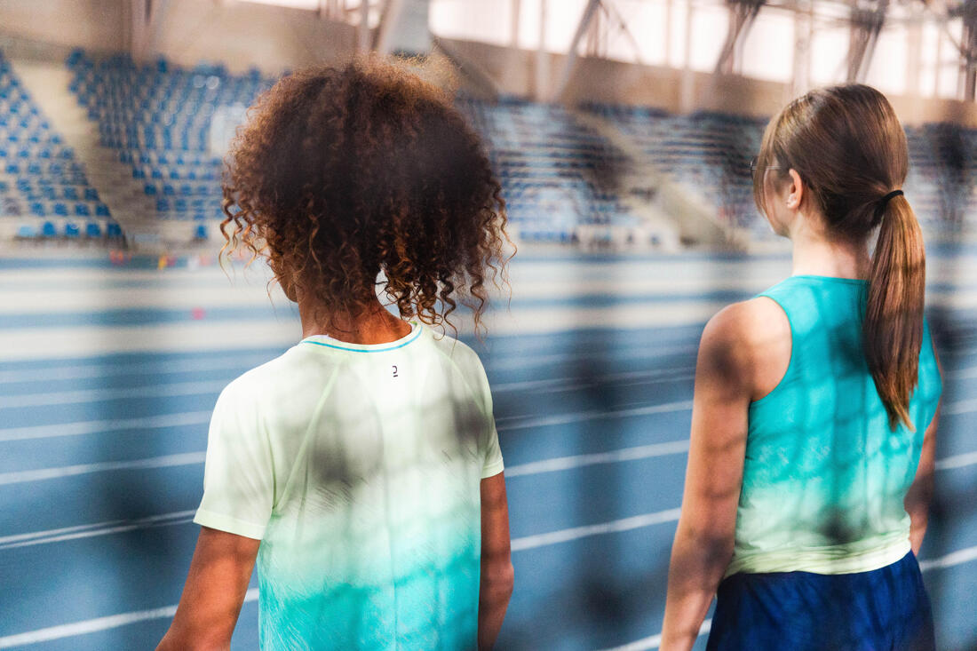 Tee-shirt manches courtes fille running et athlétisme KIPRUN care turquoise
