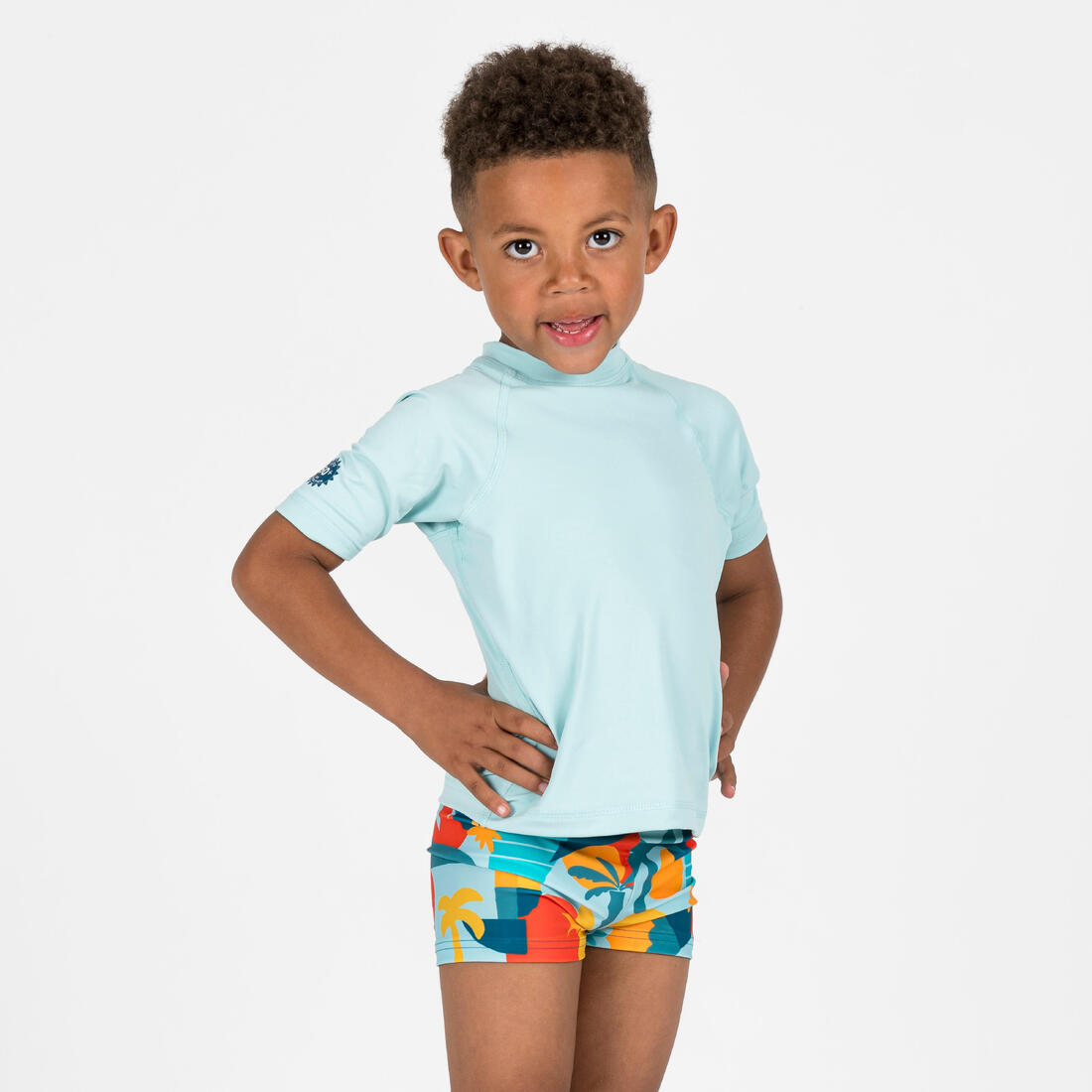 Boxer de bain bébé / enfant bleu imprimé crabes
