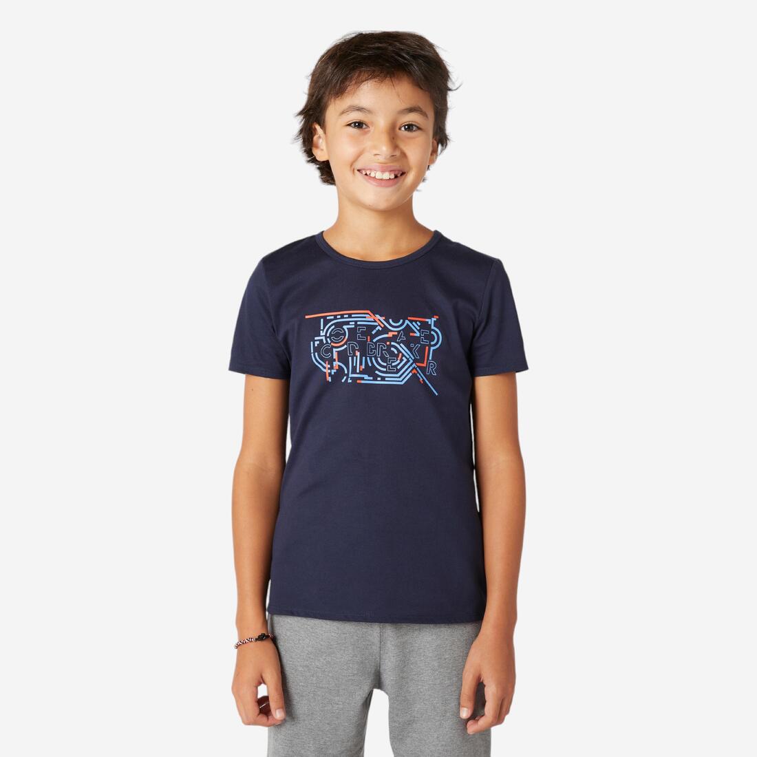 T-shirt enfant coton - Basique bleu jean avec imprimé