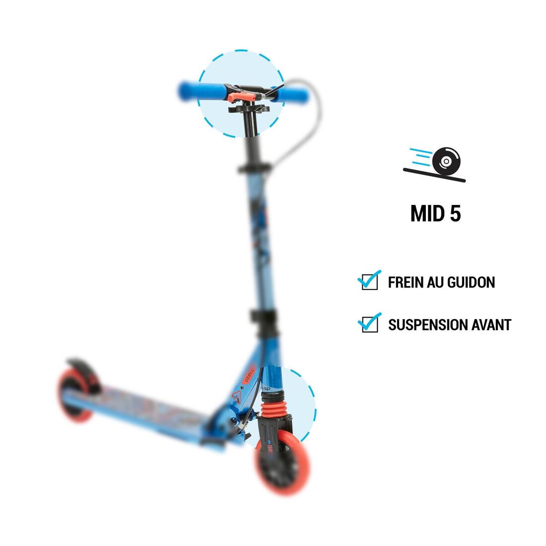 Trottinette enfant mid5 avec frein au guidon et suspension violette