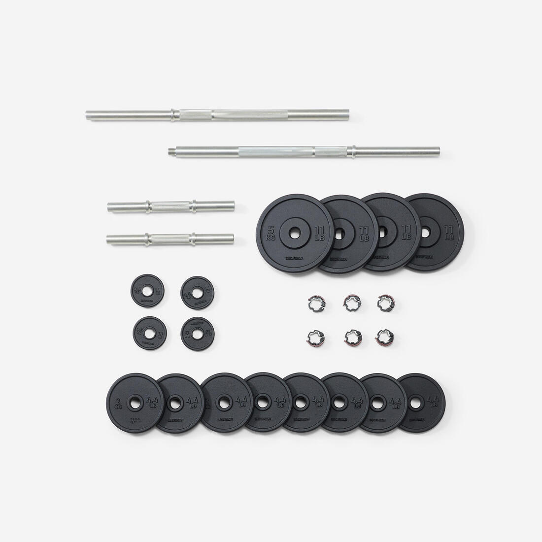 Kit 50 kg haltères et barre musculation avec disque de fonte à 80 % recyclée