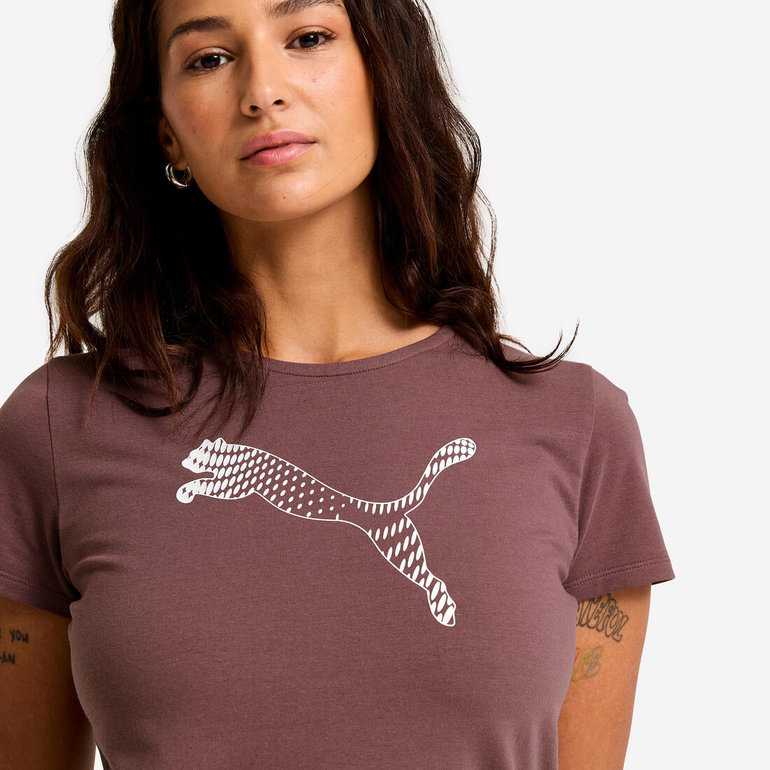 T-shirt de fitness en coton imprimé femme, marron