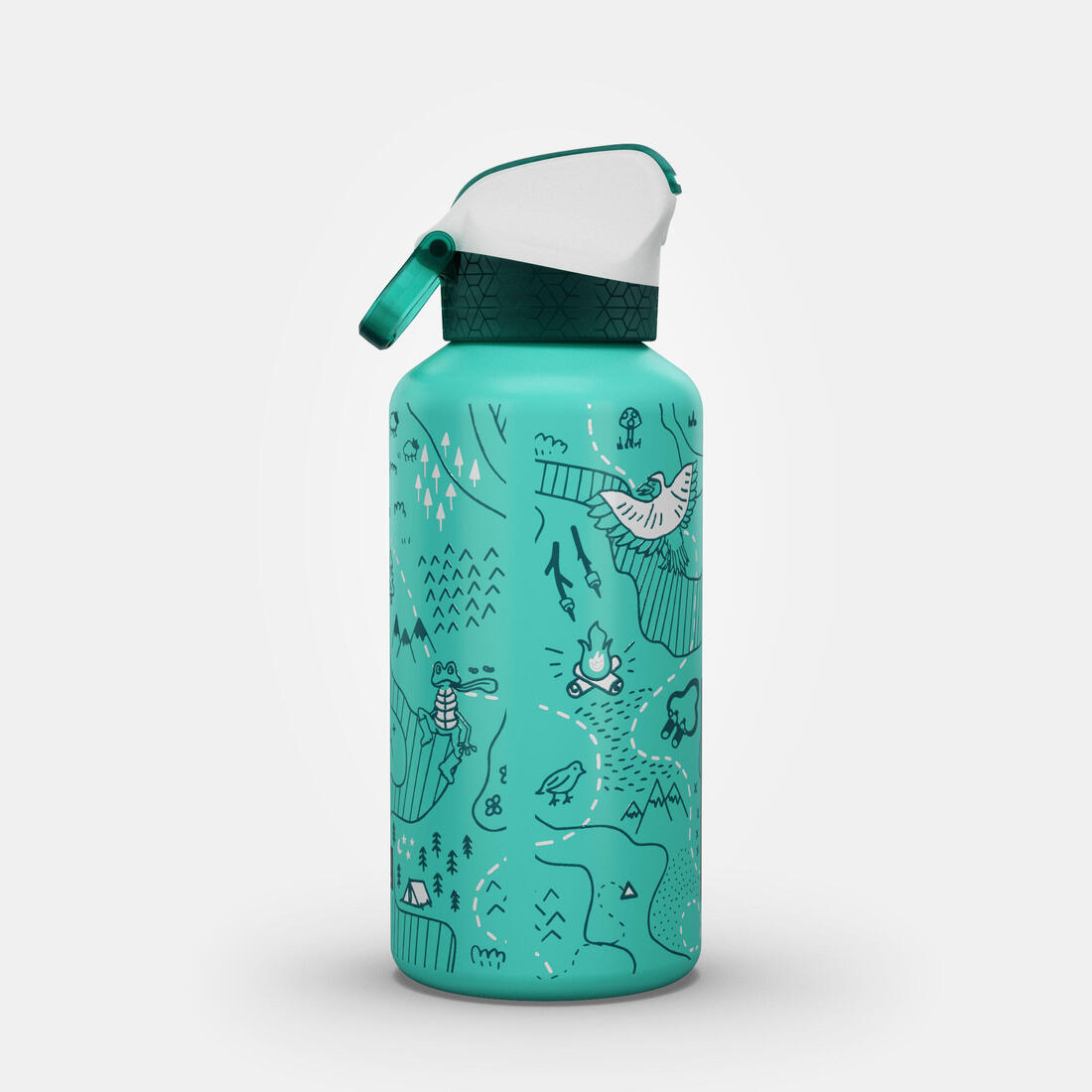 Gourde alu enfant 0,6L, bouchon instantané, pipette et paille, en alu recyclé