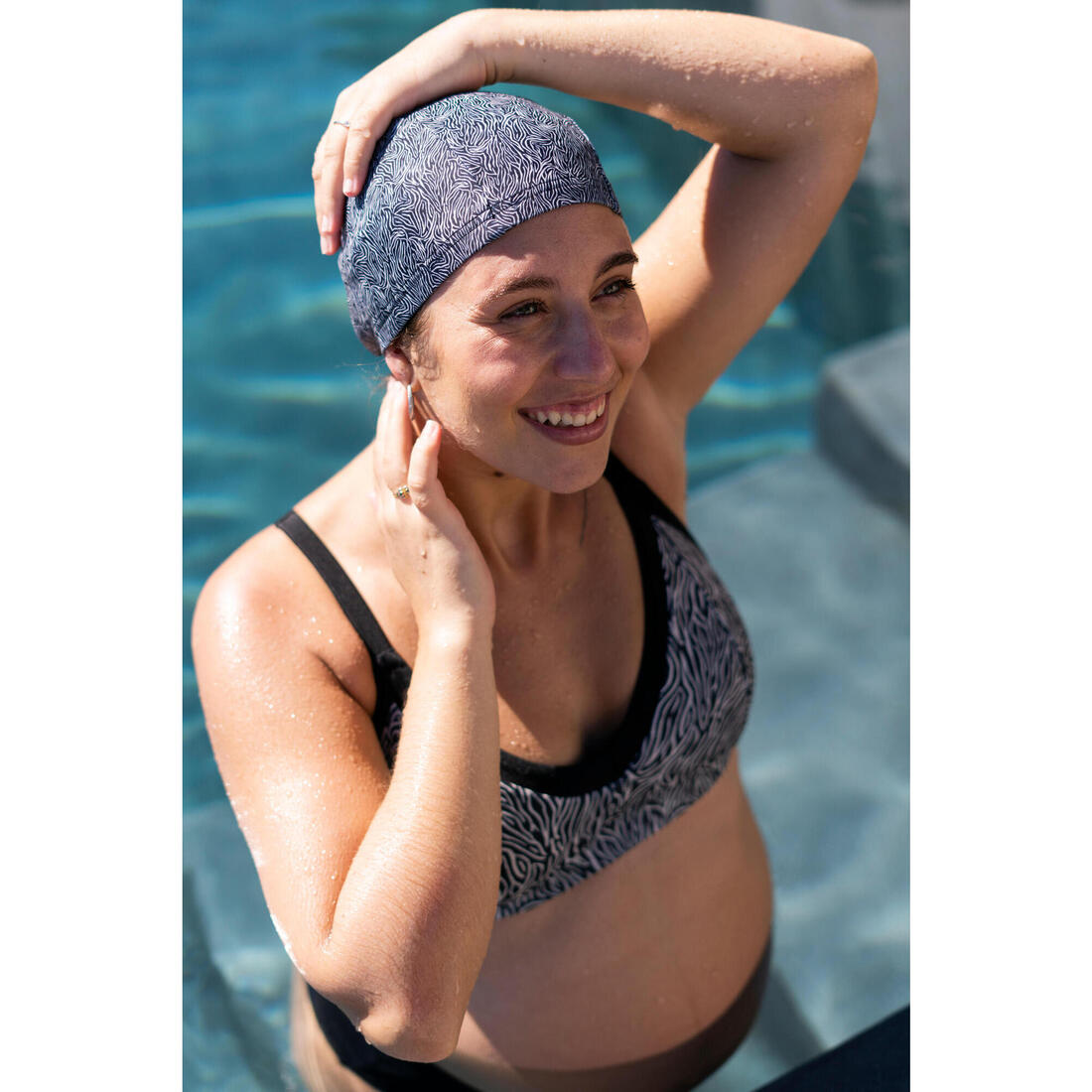 Bonnet de bain en maille - tissu imprimé - taille m - zebra
