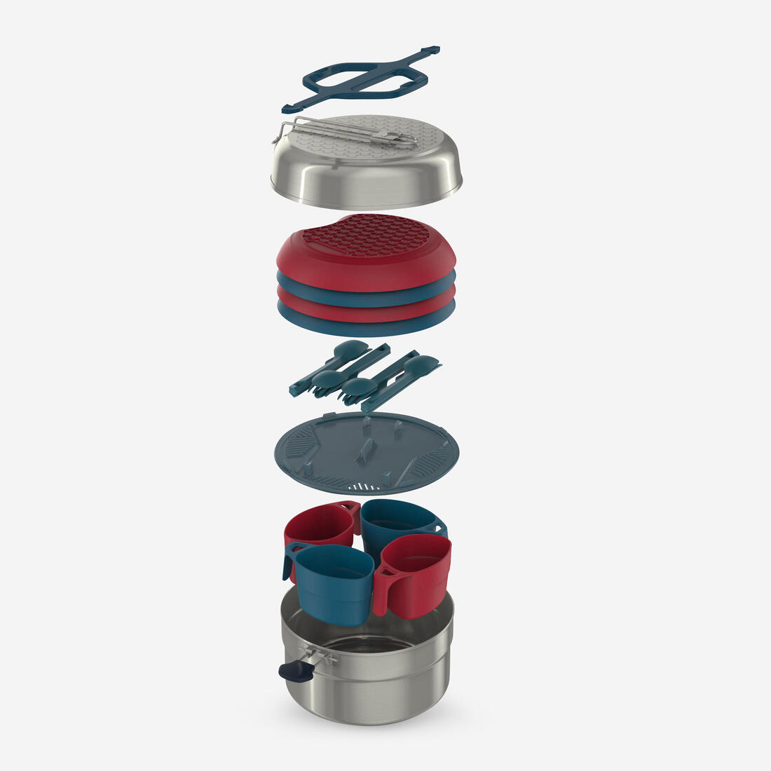 Popote 4 personnes de camping en acier inox + anti-adhésif