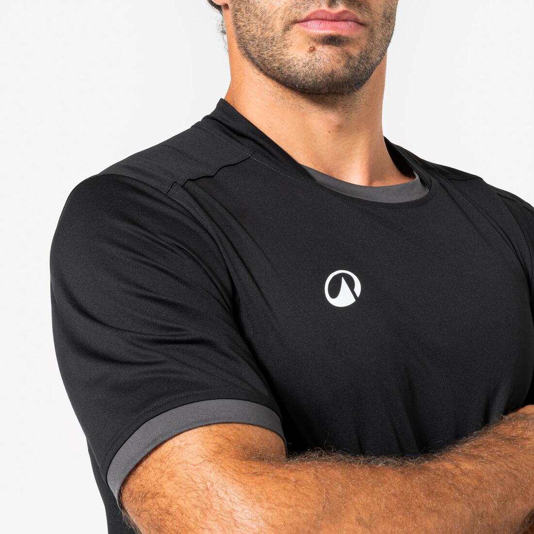 Maillot manches courtes de rugby Homme - R100 noir gris