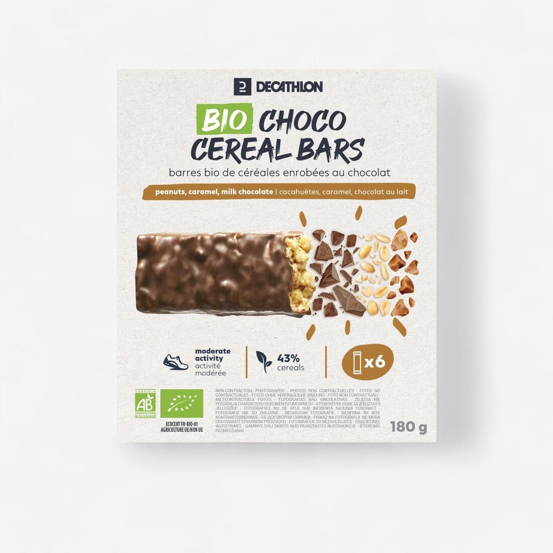 Barres de céréales bio cacahuètes caramel enrobées chocolat au lait x6