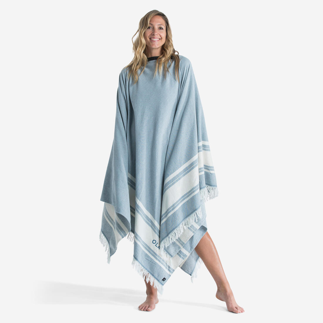 Serviette de plage poncho 190 x 190 cm – bleu tempête