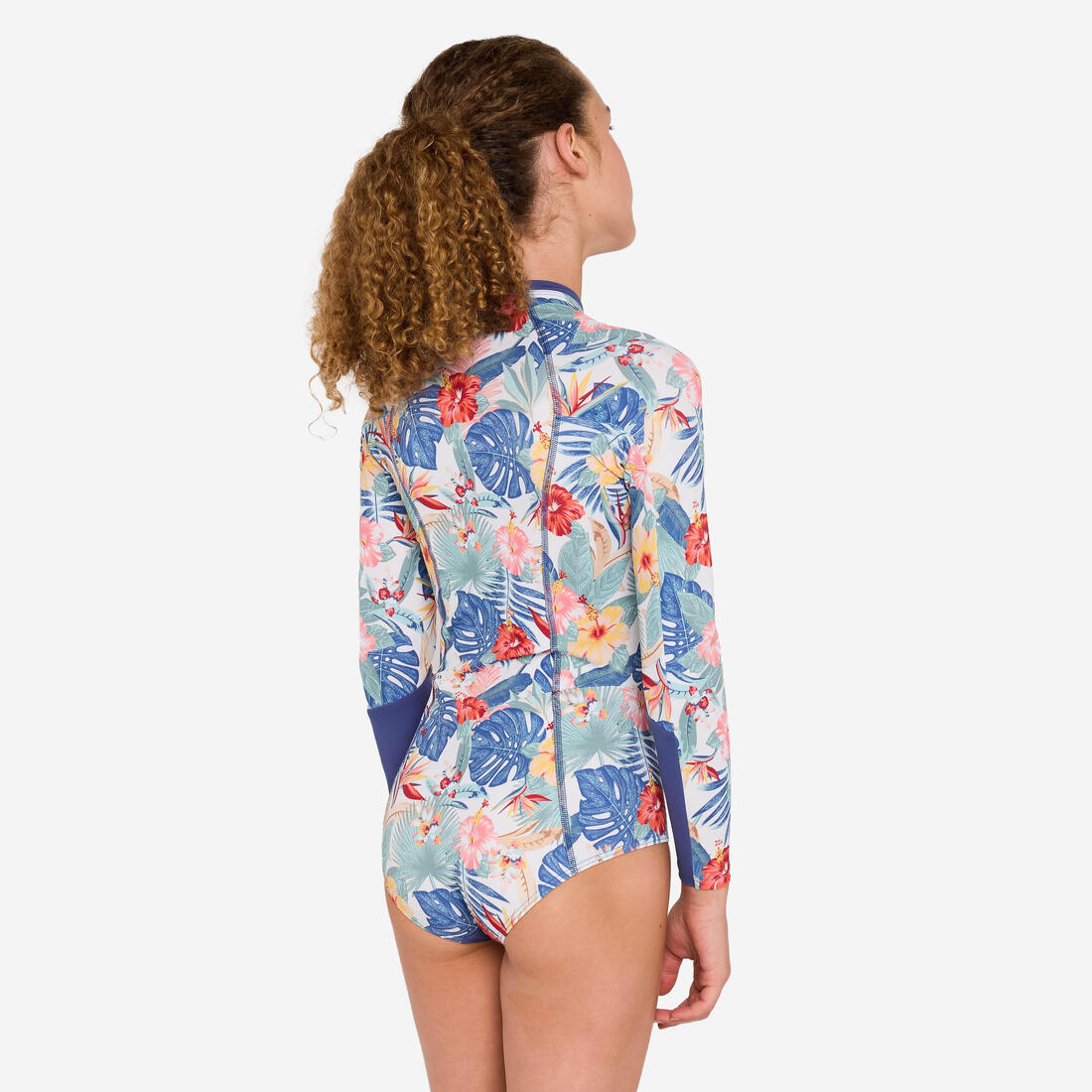 Maillot de bain une pièce surf manches longues zip avant Fille - 500