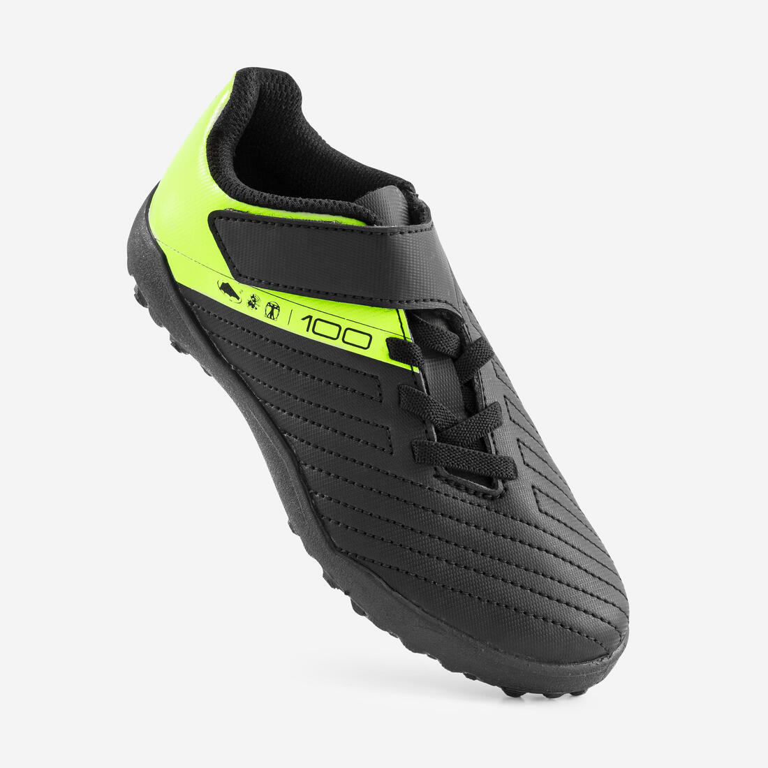 Chaussures de football enfant a scratch 100 easy turf tf noir et jaune
