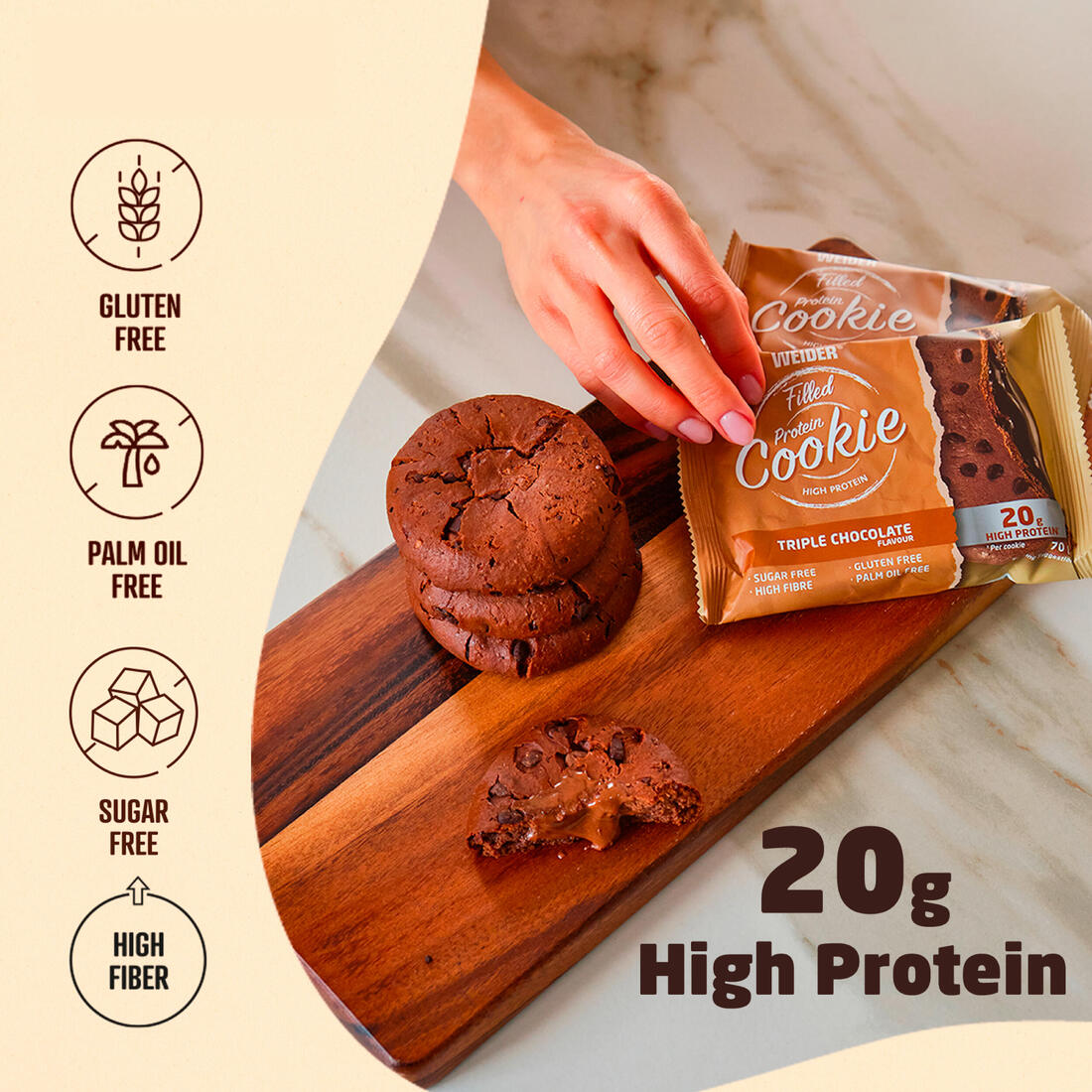 Cookie protéinée triple chocolat 70g