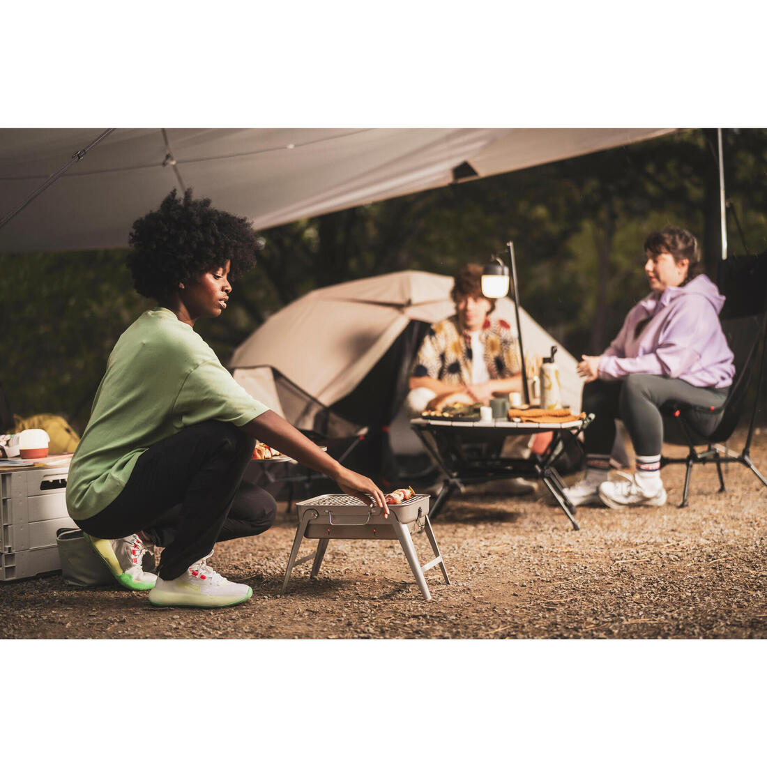 Barbecue portable L de camping pour 4 personnes, à bois, charbon et briquette