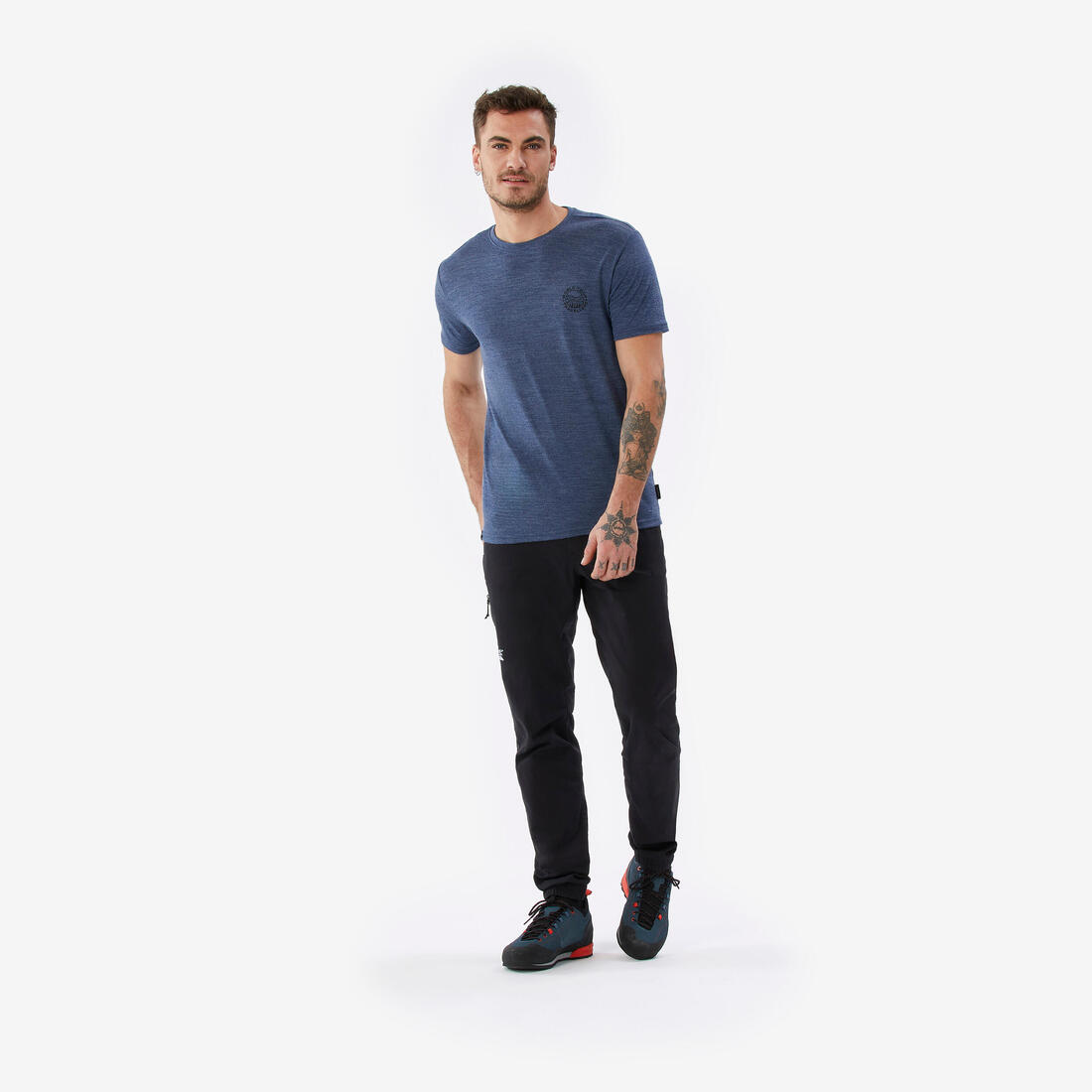T-shirt de trek voyage manches courtes laine mérinos Homme - TRAVEL 500