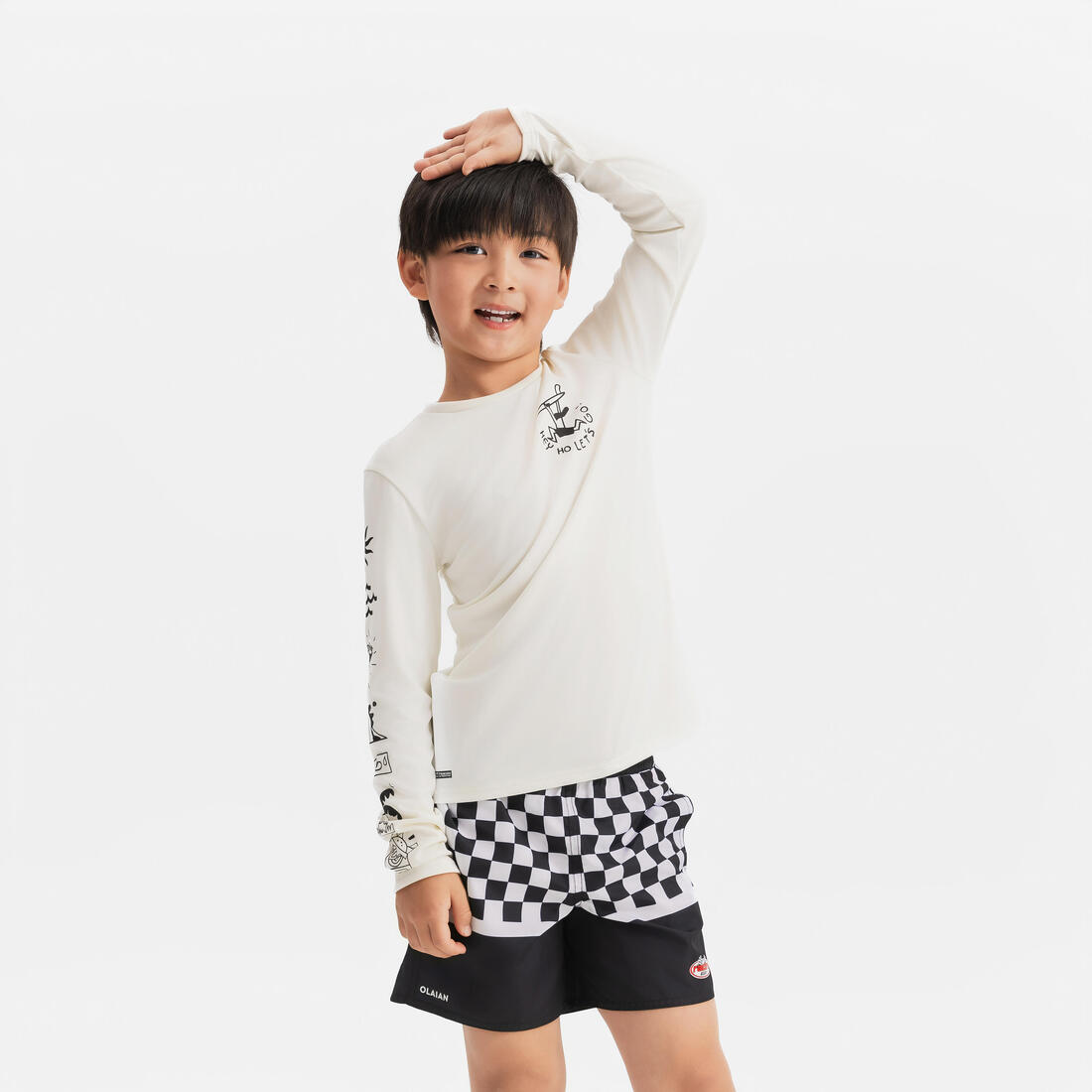 T-shirt anti UV manches longues surf Junior - 100 Vibes parme