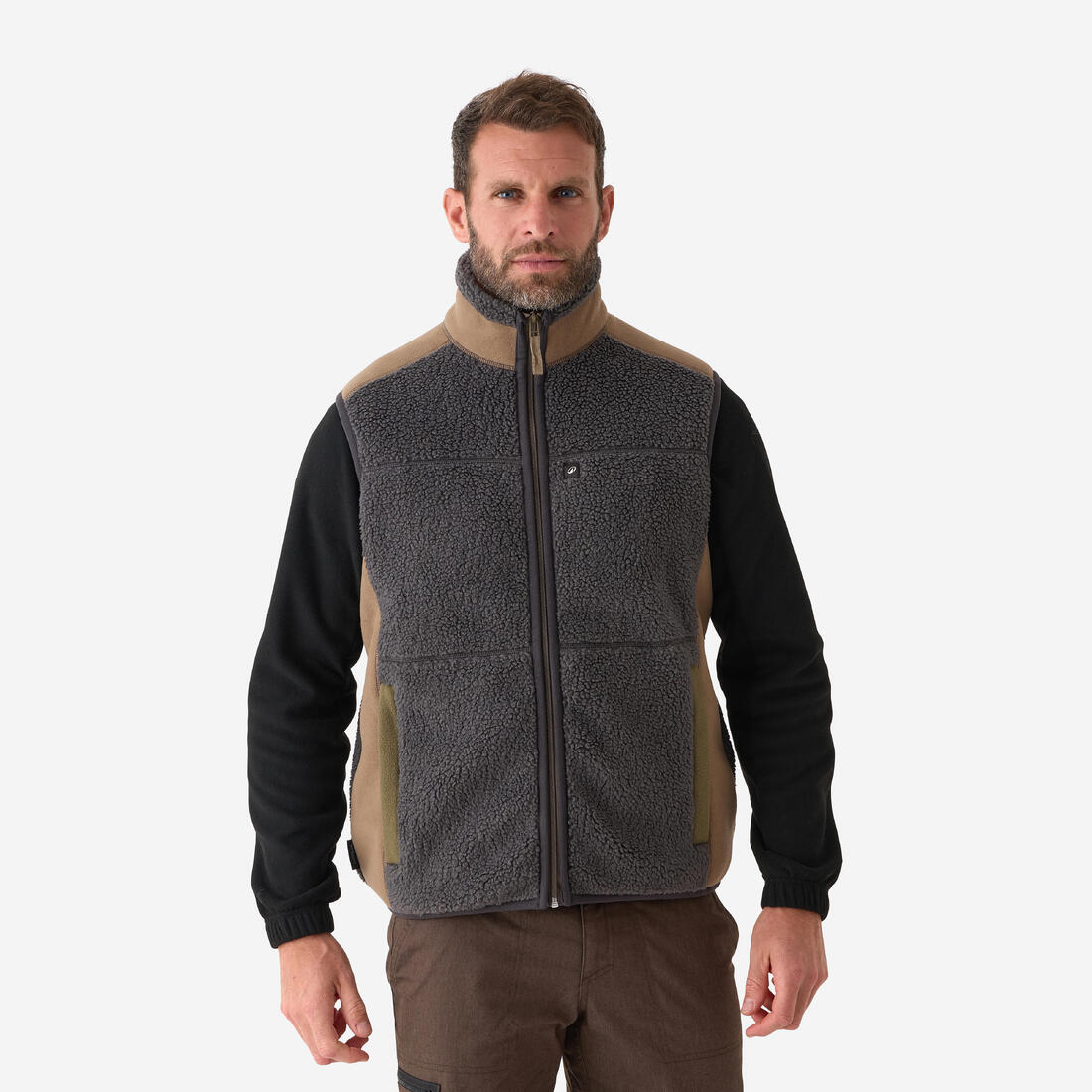 GILET POLAIRE SANS MANCHES MOUTONNE 500 GRIS – gris carbone