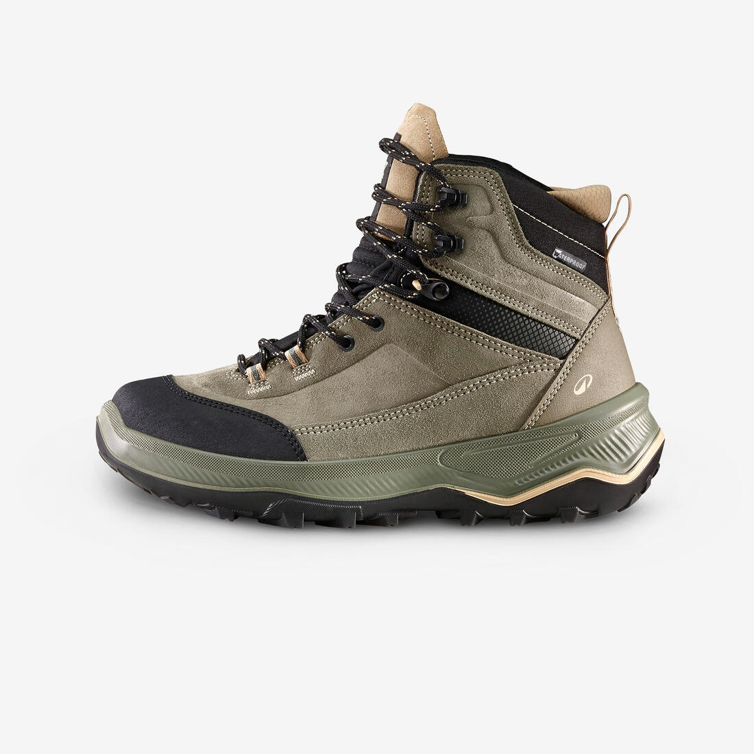 Chaussures en cuir imperméables trekking femme - MT100 – vert Kaki cendré