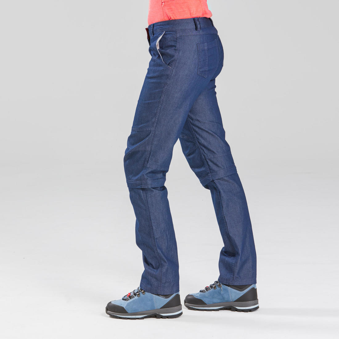 Pantalon de randonnée modulable femme, TRAVEL 100 Jeans Modul bleu
