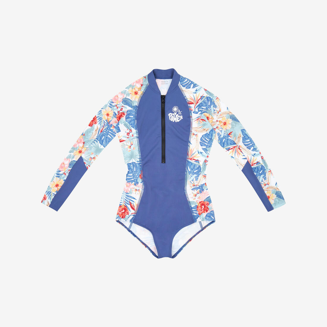 Maillot de bain une pièce surf manches longues zip avant Fille - 500