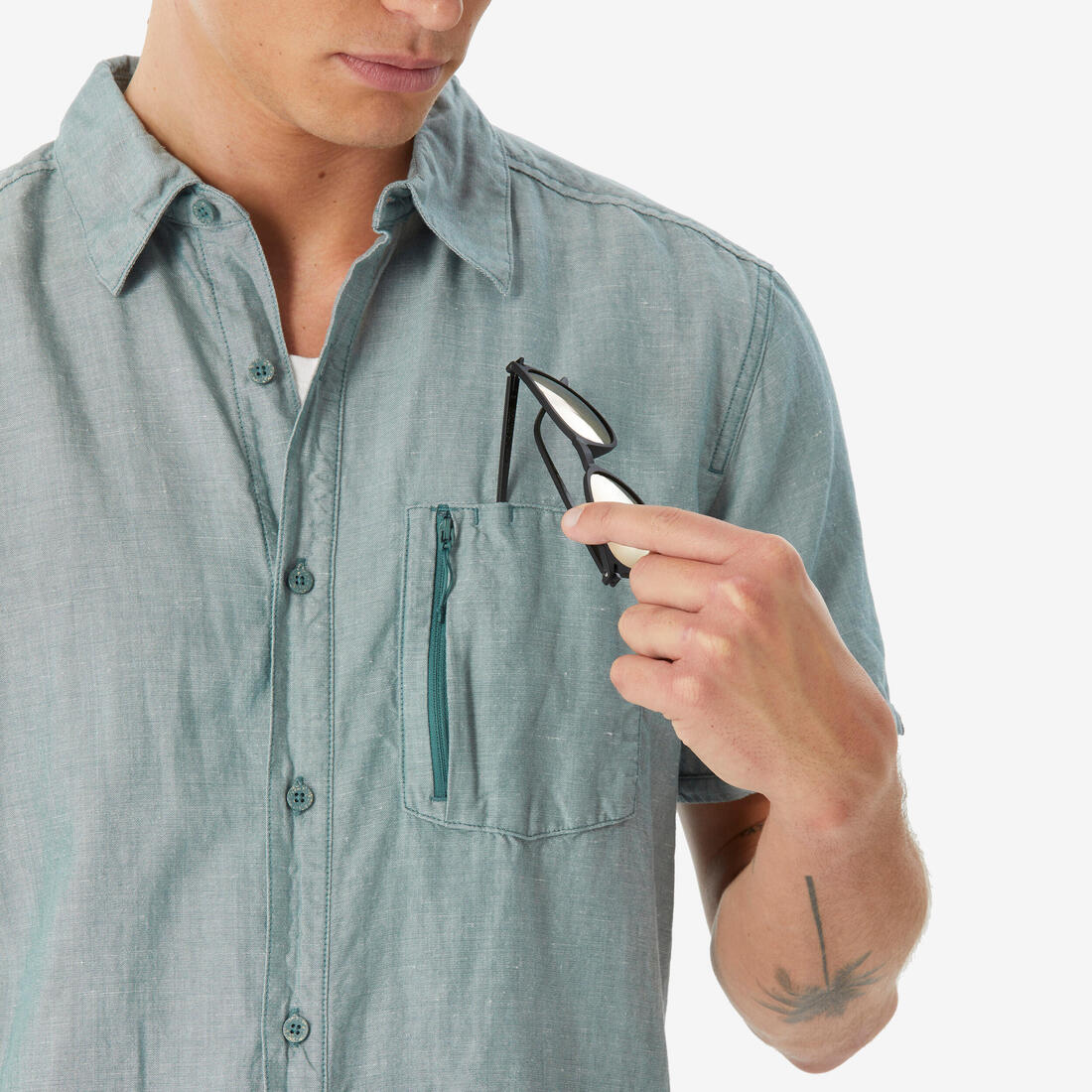 Chemise de randonnée manches courtes homme, NH500 vert