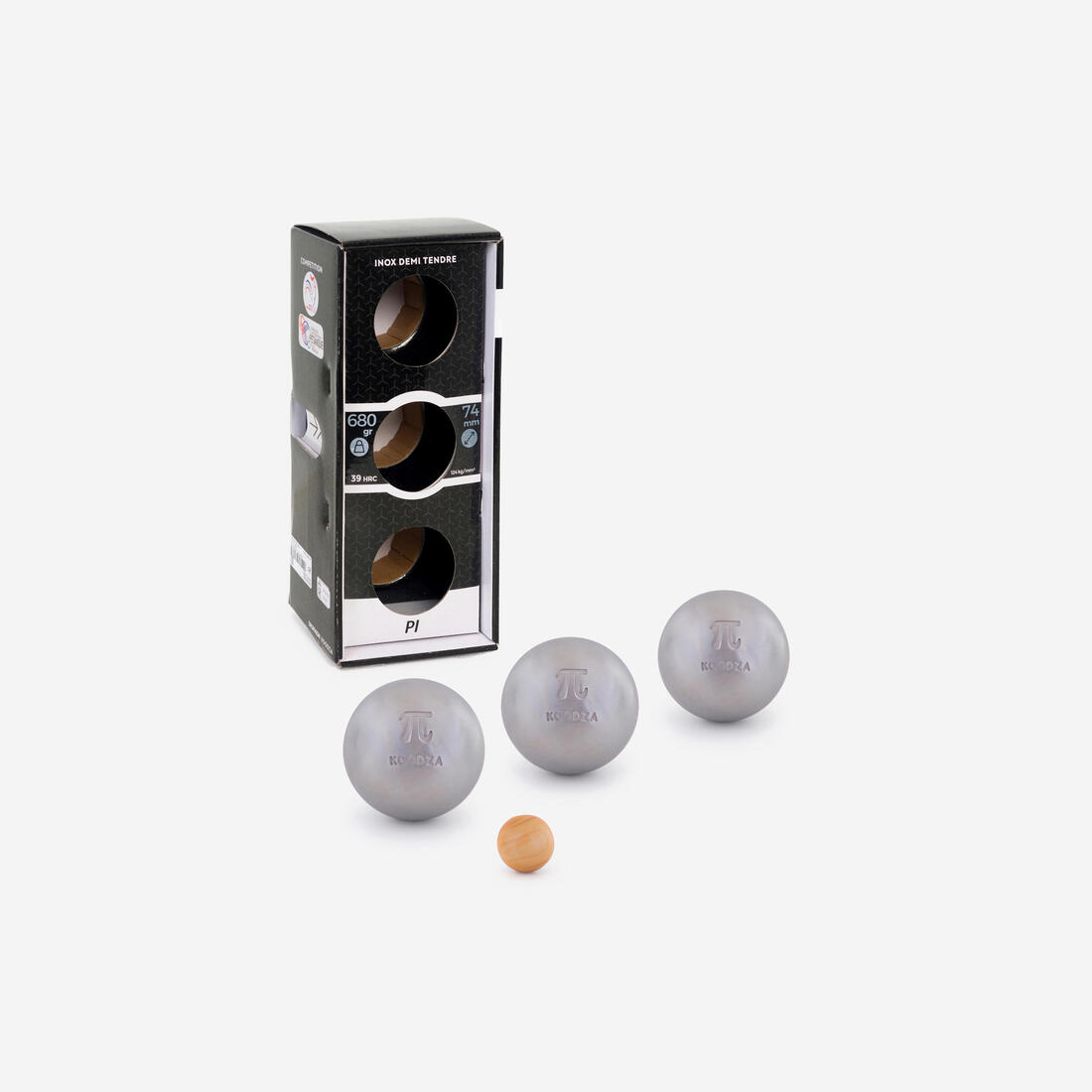 3 boules de pétanque homologuées compétition demi-tendres PI acier inox