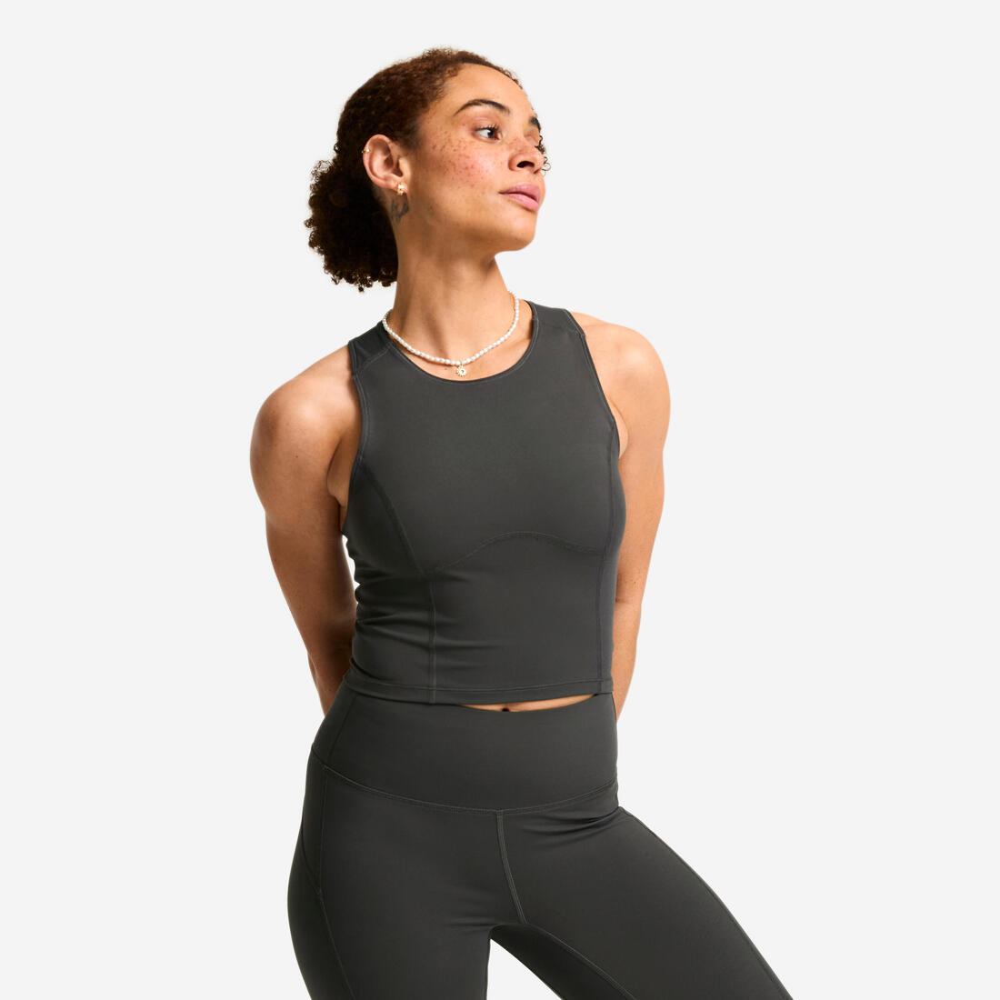 Débardeur de sport court galbant femme foncé