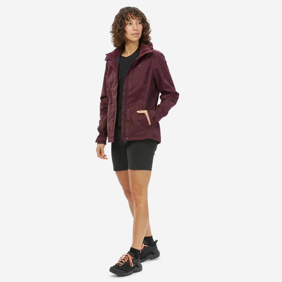Veste de randonnée imperméable femme, MH100 – violet bordeaux