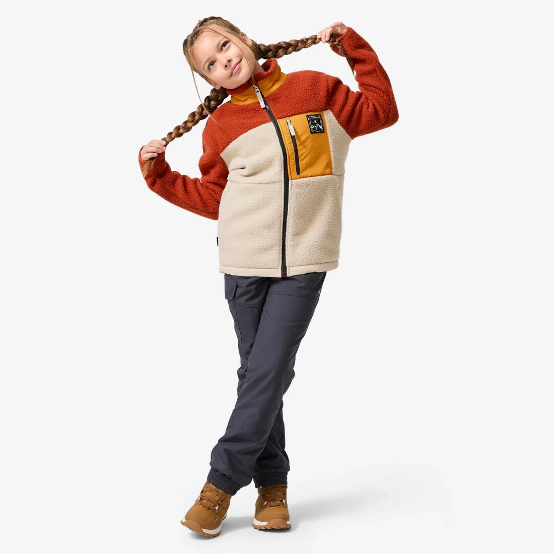 Veste polaire sherpa chaude enfant 7-15 ans, NH 900 beige, noir et