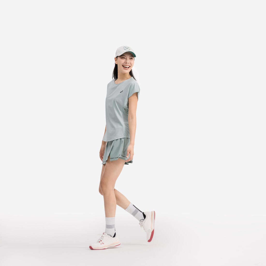 T-Shirt tennis col rond dry soft femme - Dry 500 blanc cassé