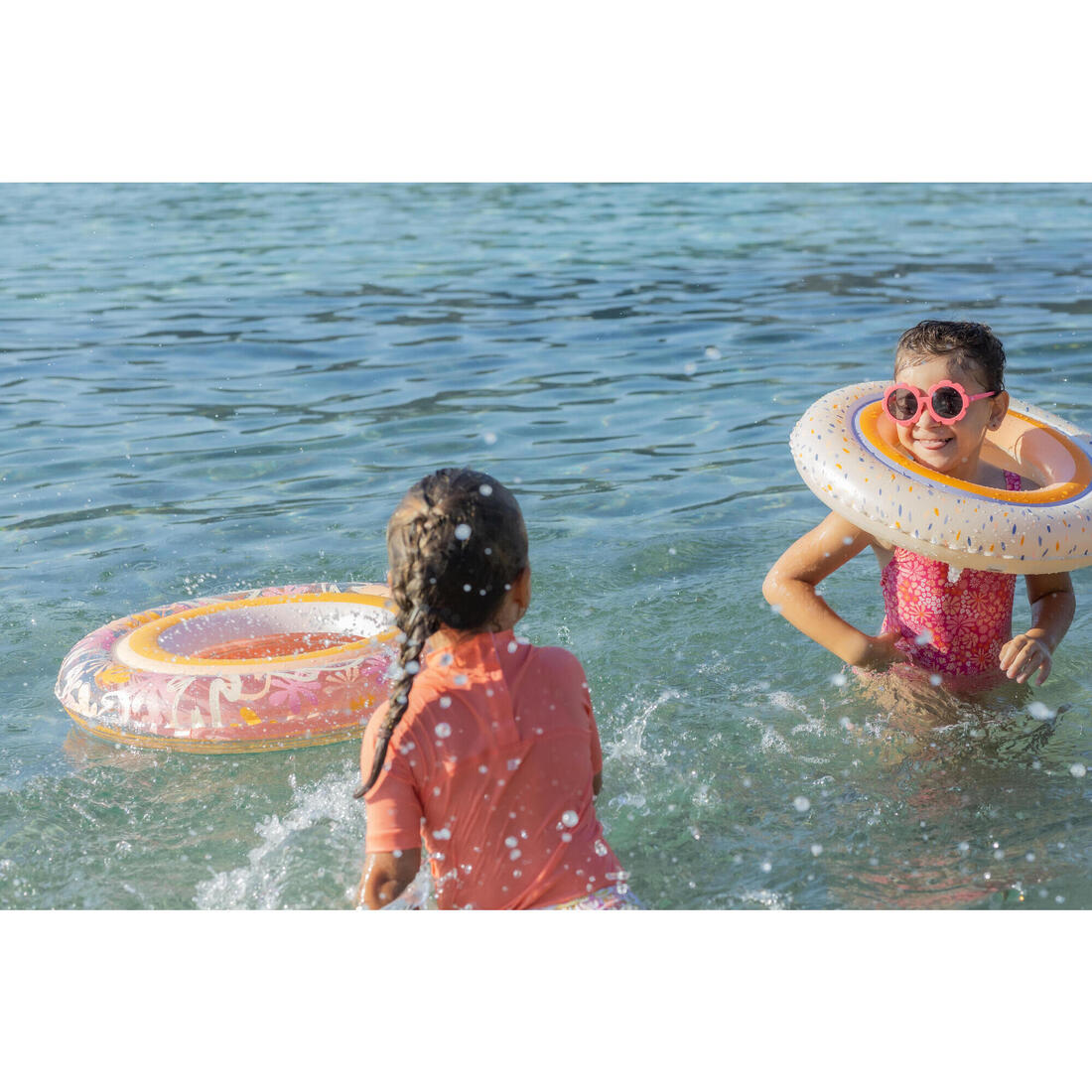 Bouée piscine gonflable 51 cm pour enfants 3-6 ans, transparente imprimé savane