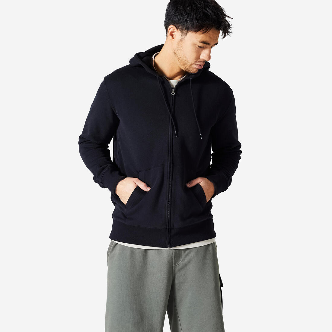 Sweat zippé à capuche de fitness en molleton homme