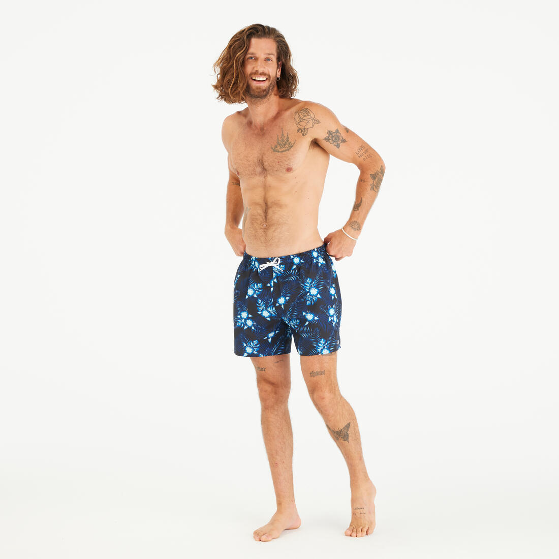 Boardshort surf 100 15" POPSTRIPE BLUE