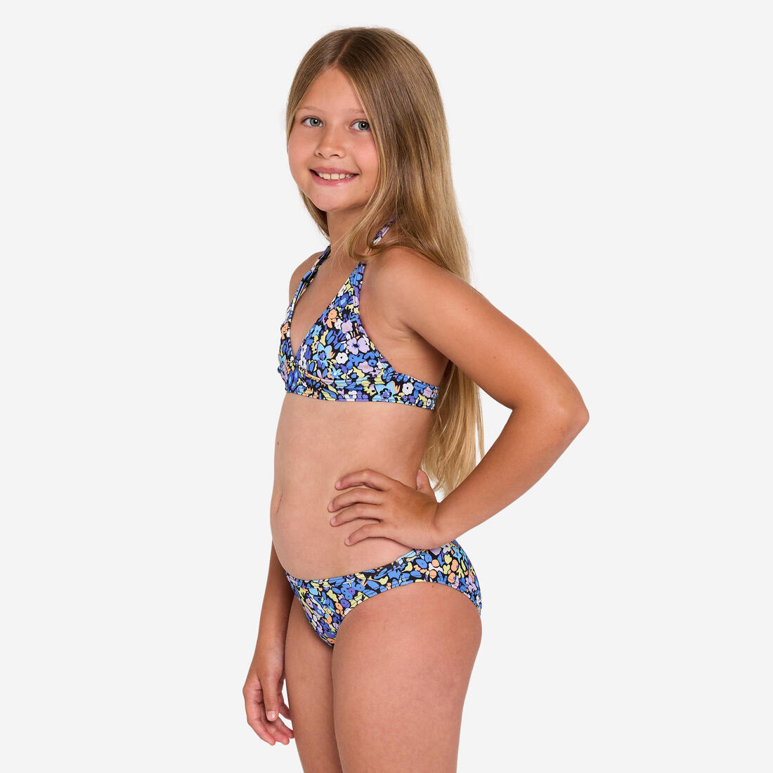 Maillot 2 pièces fleuri surf Fille - Tali – noir