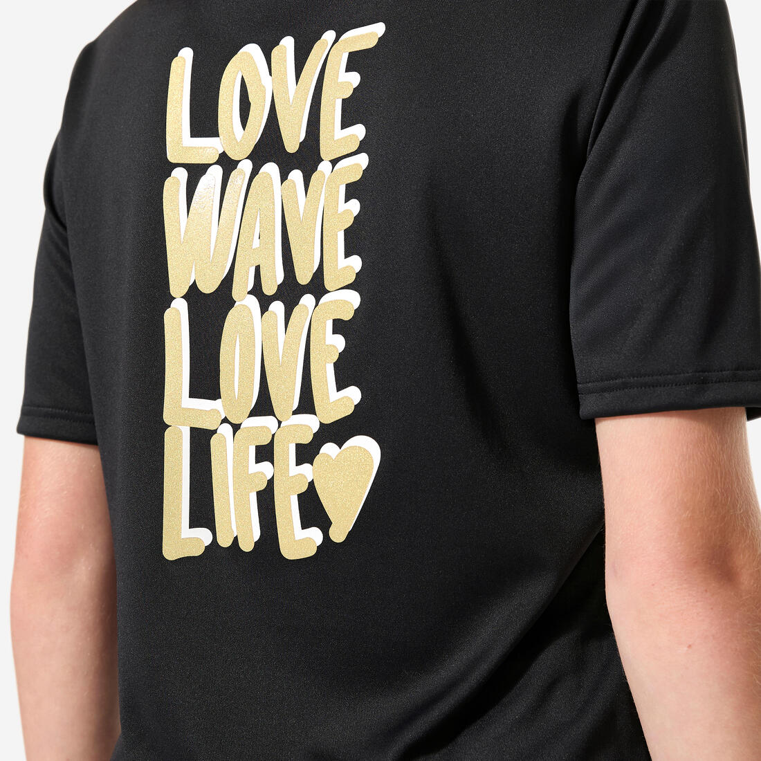 T-shirt anti UV manches courtes surf Junior - 100 blanc noir skate
