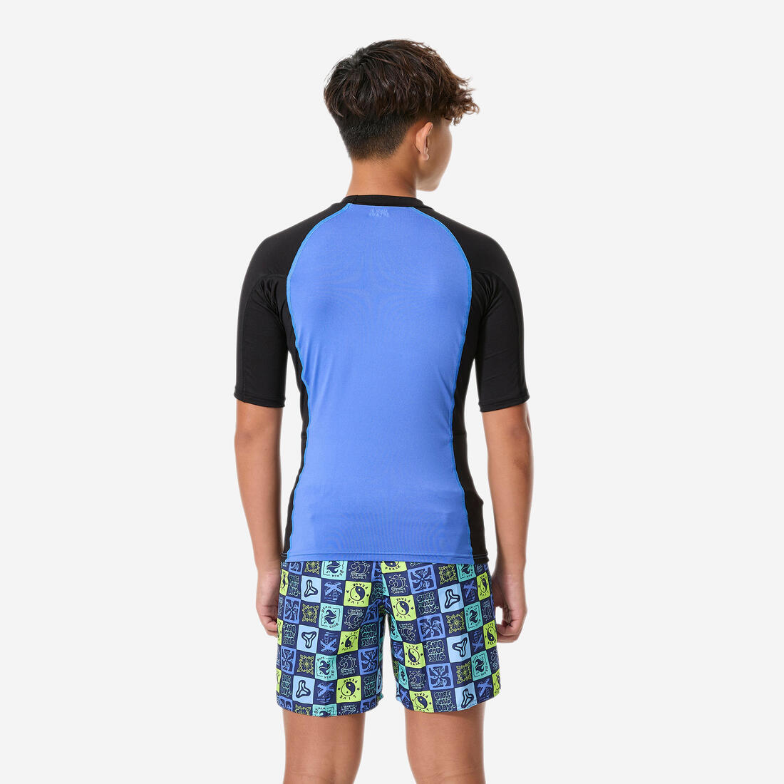 Top anti uv surf manches courtes garçon, 500 bleu et