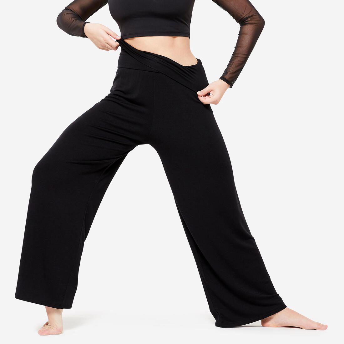 Pantalon de danse moderne fluide et large femme, noir