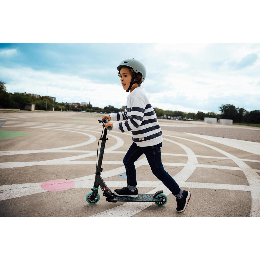 Trottinette enfant mid5 avec frein au guidon et suspension noire/verte