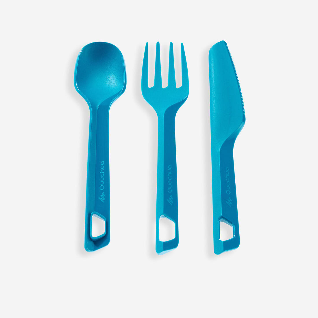 Set 3 couverts (couteau, fourchette, cuillère) pour le camping en plastique
