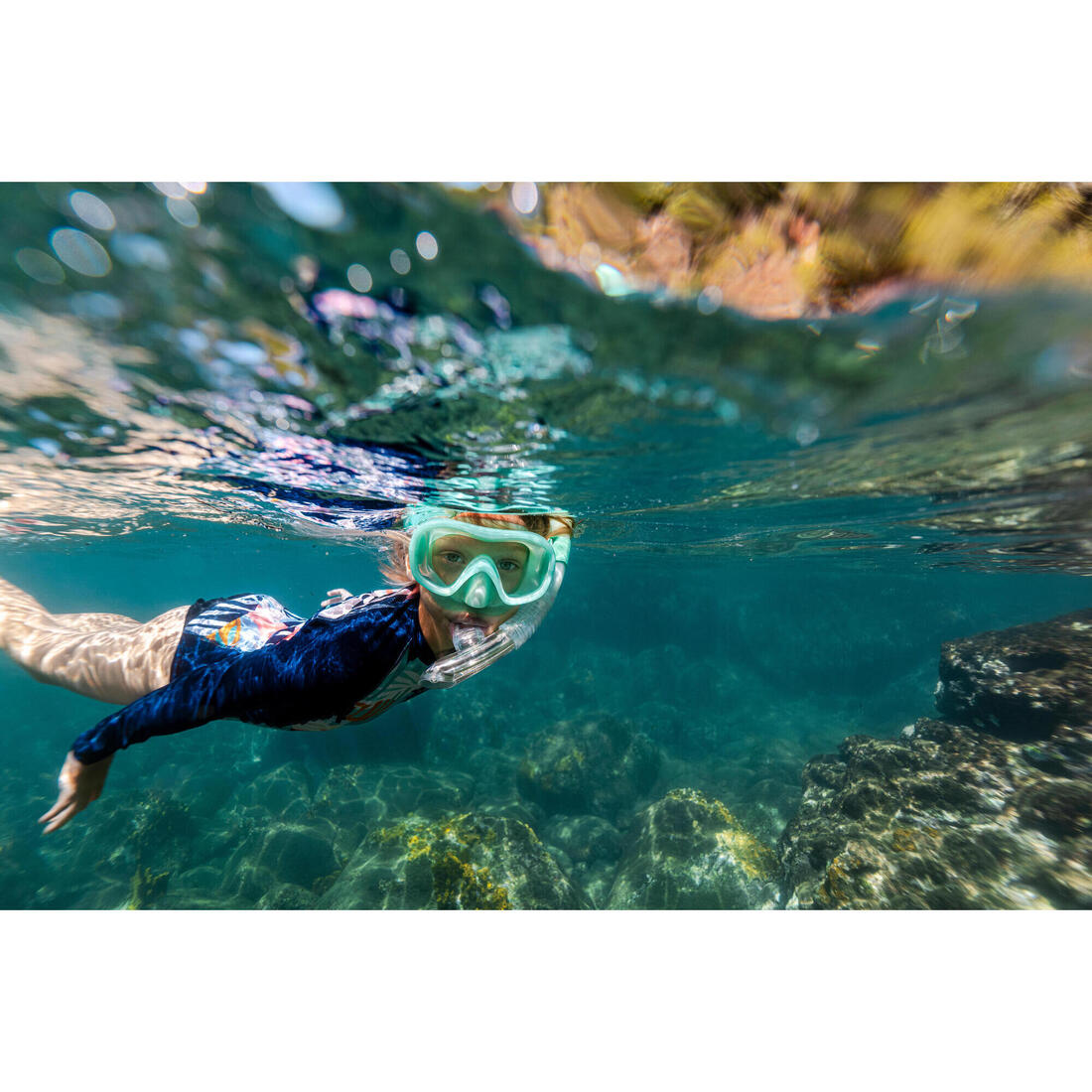 Kit plongée masque anti-buée et tuba valve snorkeling, 100 enfant