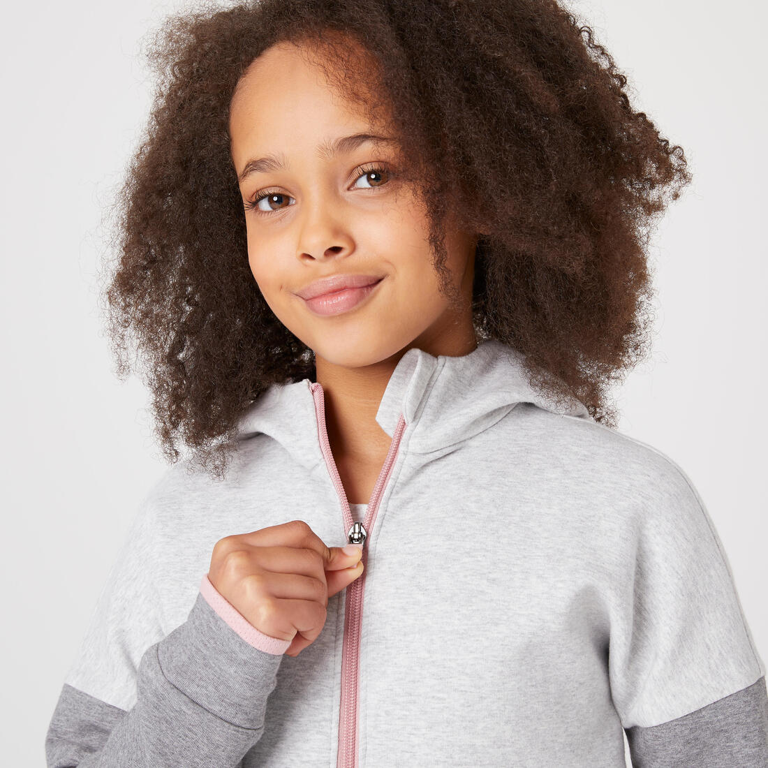 Sweat zippé à capuche enfant coton respirant - 900 vert et gris chiné clair