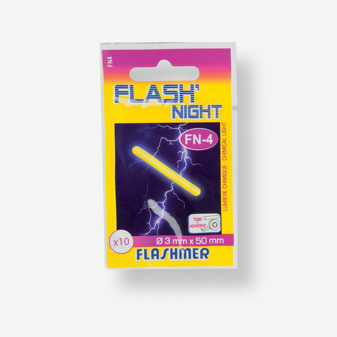 Bâtonnet lumineux 10 FLASH NIGHT T4 3x50mm pêche en mer
